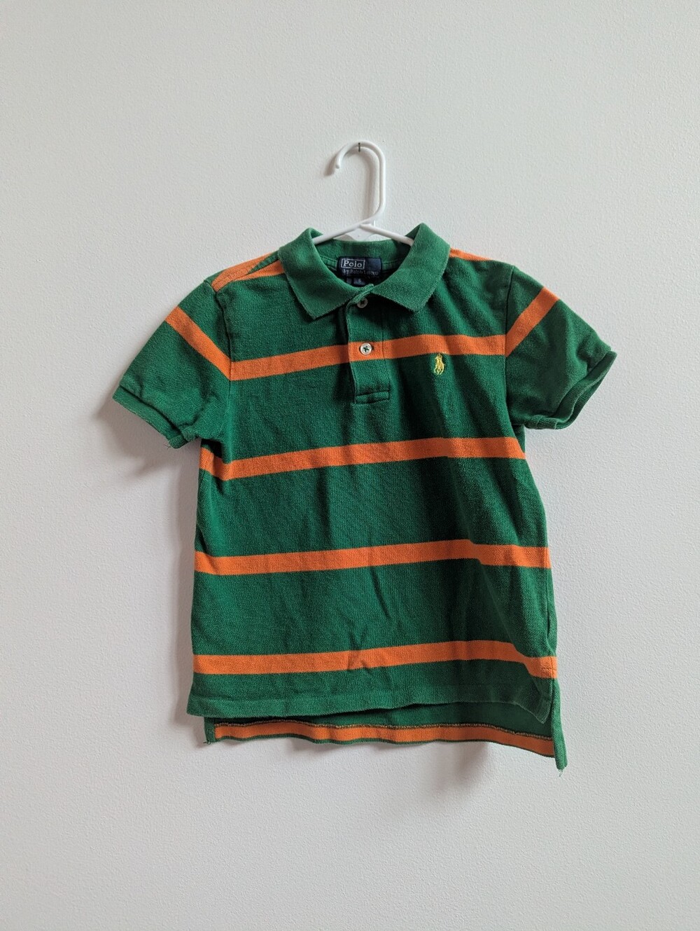 Vtg Polo By Ralph Lauren Polo Shirt 6 Boys Green Orange Stripe Short Sleeve Boys